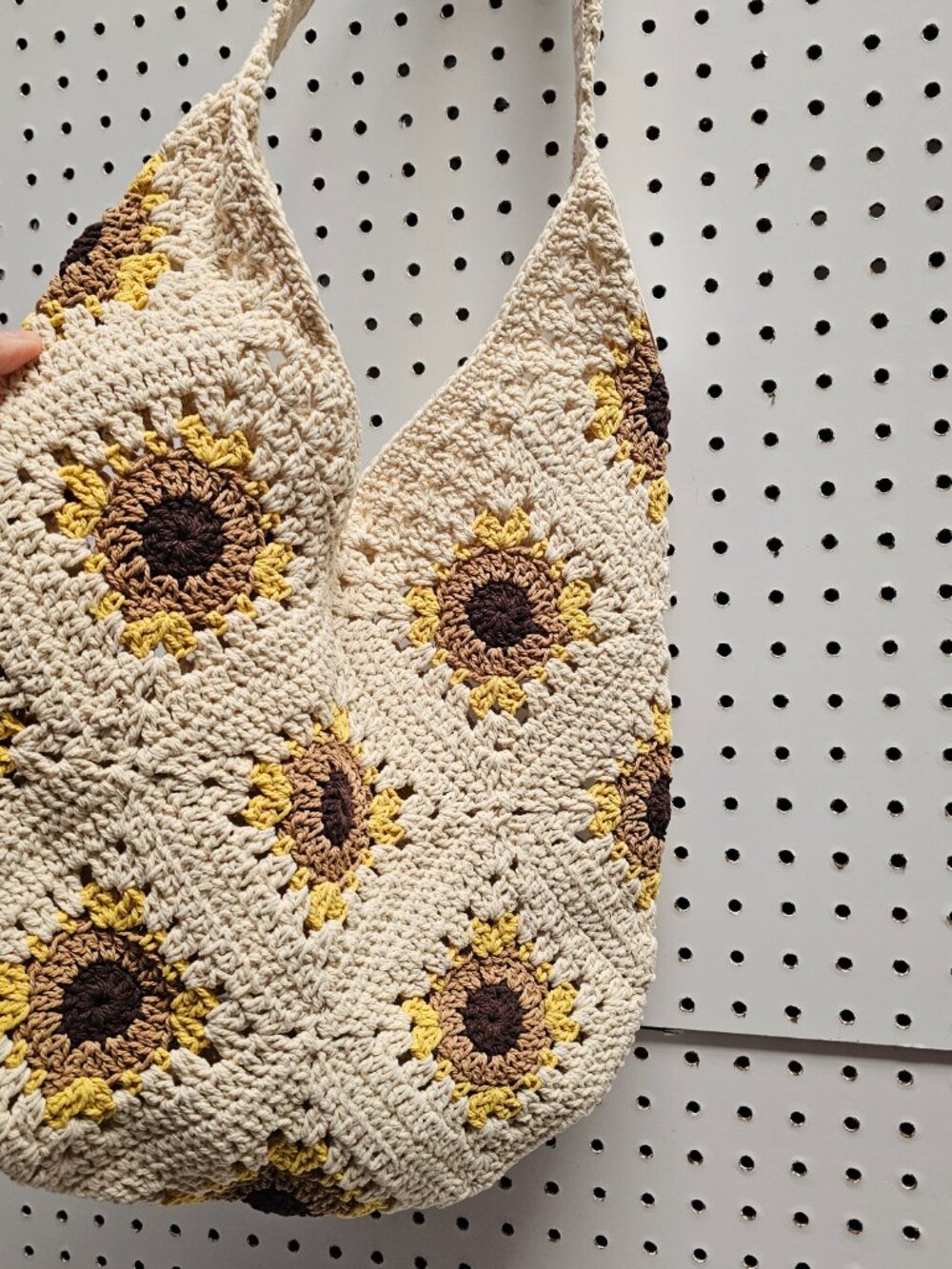 Hand Crochet Hobo Bag Sunflowers Beige Tote Handbag Boho Bohemian NWT - Picture 5 of 6